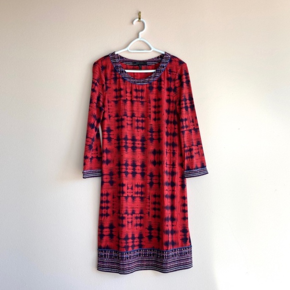 BCBG Ania Round Neck Jersey Shift Dress Ikat